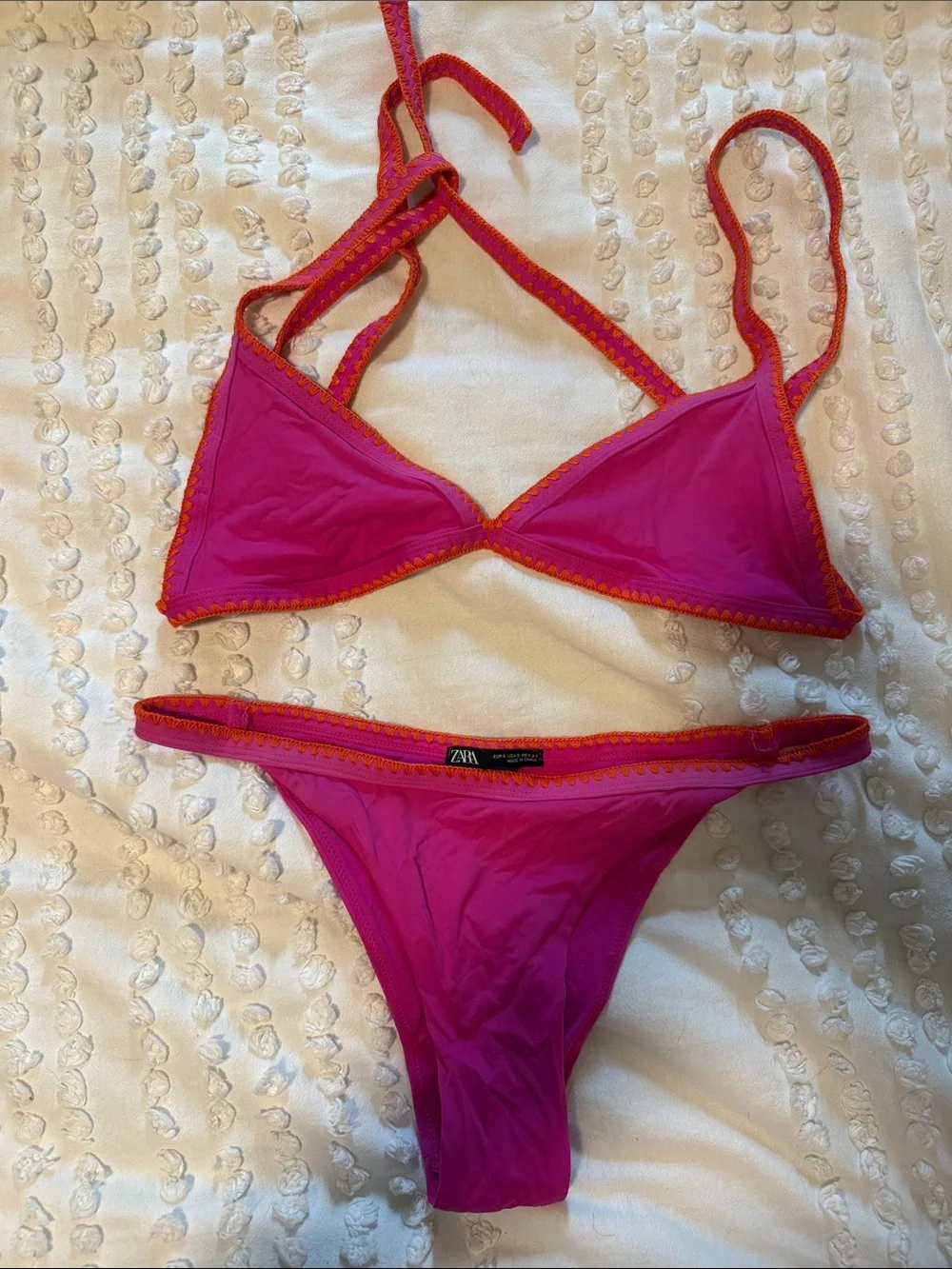 Zara Pink Bikini Set with Orange Trim - Women Swim